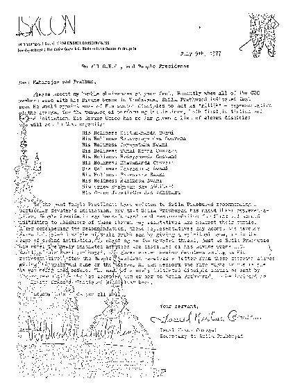 Letter from Srila Prabhupada, July 9, 1977